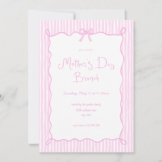 Whimsical Bow Pink Mère's Day Invitation Brunch (Devant)