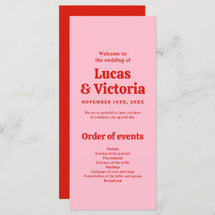 Whimsical Bright Red and Pink Wedding Programme