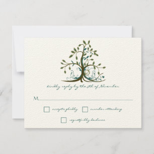 Whimsical Brown Turquoise Green Tree Mariage RSVP
