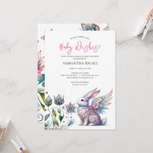 Whimsical Bunny Baby Shower Invitations (Devant/Arrière en situation)