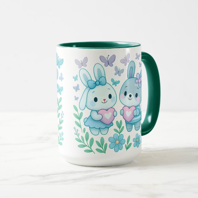 Whimsical Bunny Couple Ceramic Mug (Devant droit)