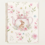 Whimsical Bunny Teapot Floral Spring Notebook<br><div class="desc">Whimsical Bunny Teapot Floral Spring Notebook. This design features a delightful whimsical bunny nestled within a pink teapot, surrounded by spring blossoms and green foliage. Perfect for journaling, school, work, or as a thoughtful gift.</div>