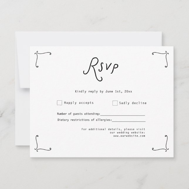 Whimsical Calligraphy Wedding RSVP Card (Devant)