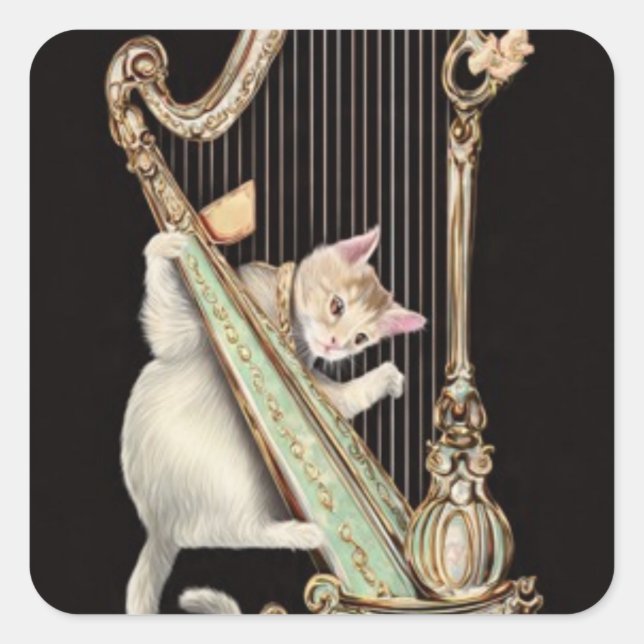 Whimsical Cat – Ornate Harp Sticker (Devant)