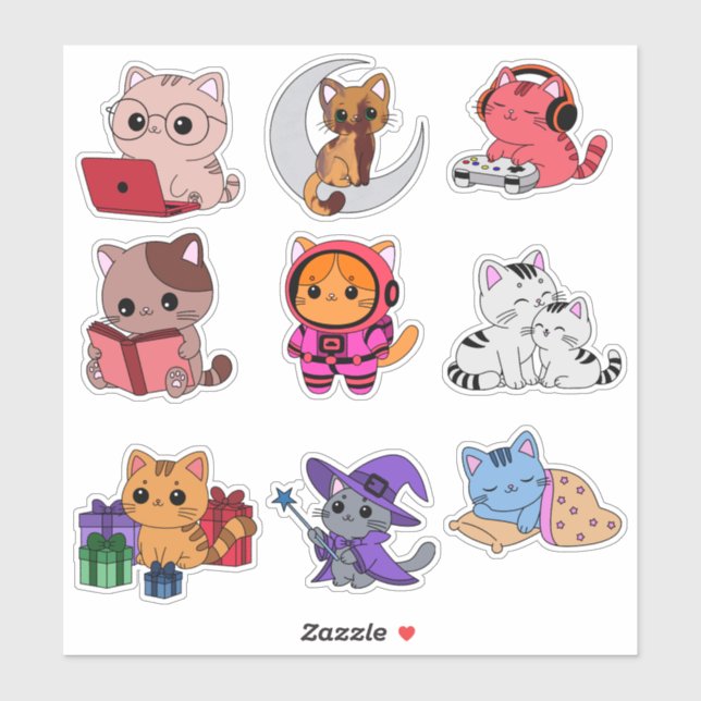 Whimsical Cat Sticker Pack (Feuille)