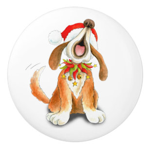Whimsical Christmas chantant chien art poignée de