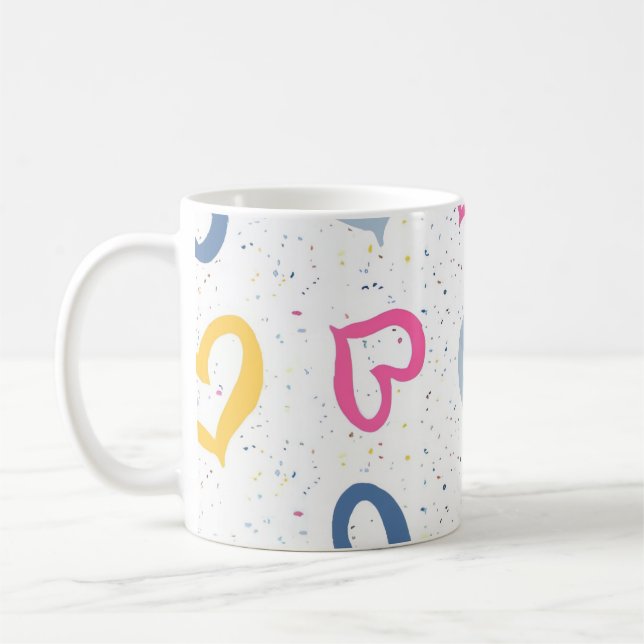 Whimsical Colorful Hearts & Speckled Coffee Mug (Gauche)