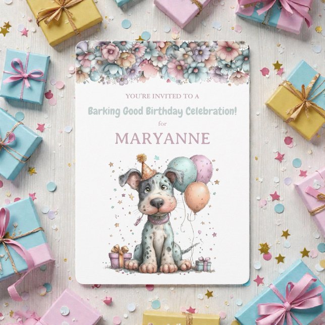 Whimsical Dog Watercolor Birthday Invitation (Créateur téléchargé)