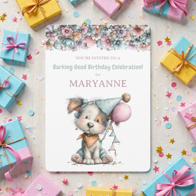 Whimsical Dog Watercolor Birthday Invitation (Créateur téléchargé)