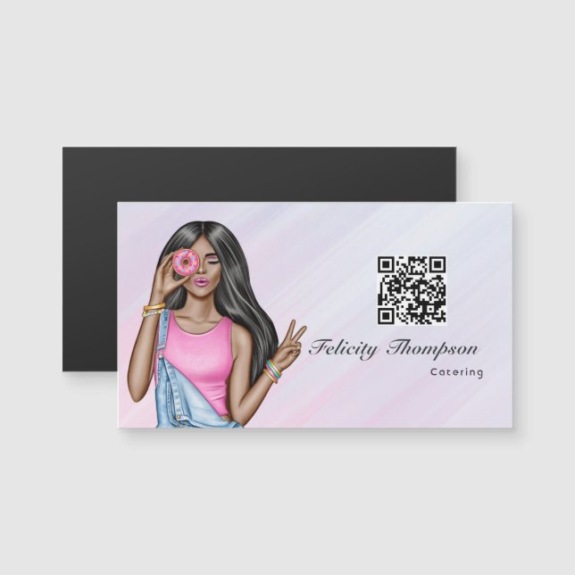 Whimsical Donut Lady Food Catering QR Code (Devant / Derrière)