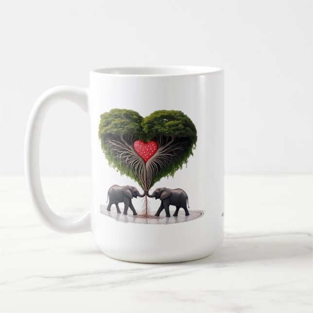 Whimsical Elephant Love Tree 15oz Mug (Gauche)