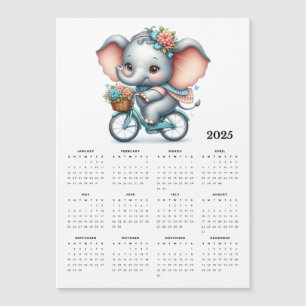 Whimsical Elephant on a Bike 2025 Magnet Calendar