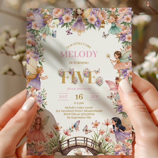 Whimsical Fairy flower 5th birthday Invitation (Créateur téléchargé)
