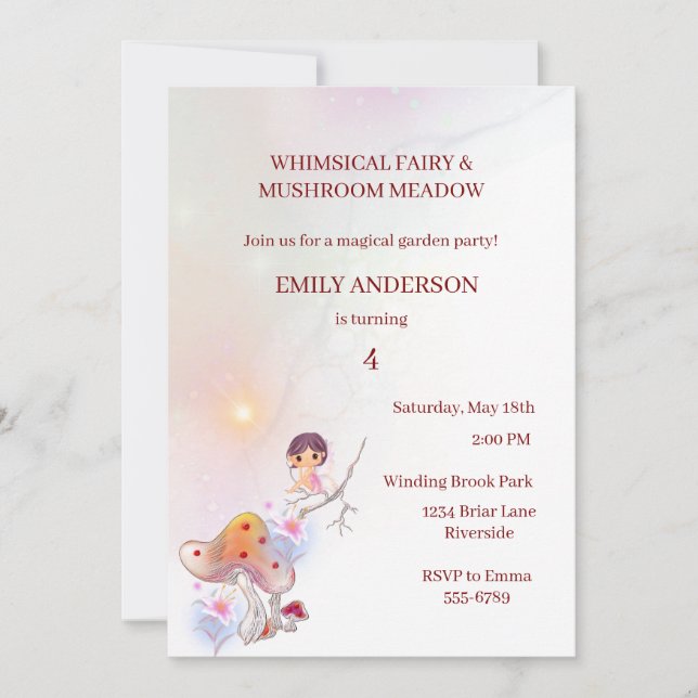 Whimsical Fairy Magique 4e anniversaire Invitation (Devant)