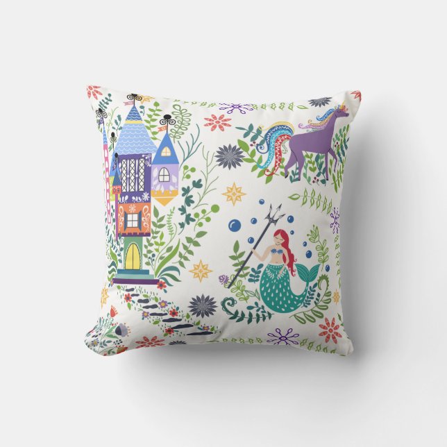 Whimsical Fairytale Folk Art Jeter Oreiller (Recto)