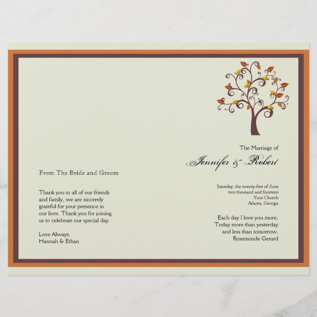 Whimsical Fall Tree Wedding Programme (Devant)