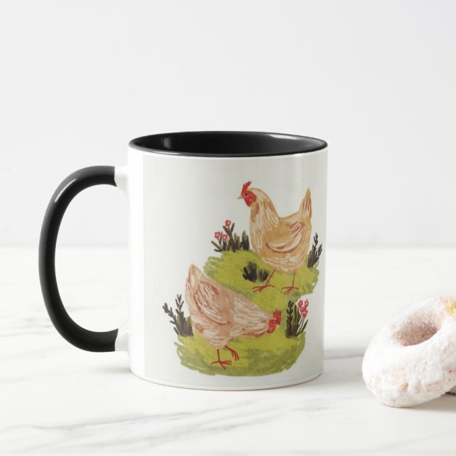 Whimsical Farm Hens Mug (Avec donut)