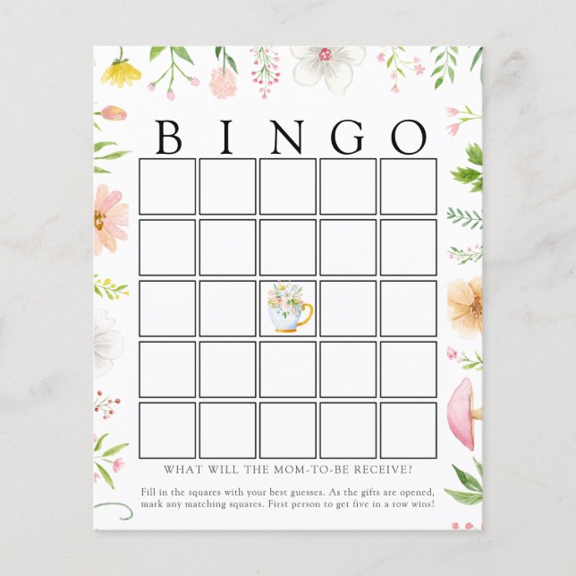 Whimsical Fleur sauvage Tea Baby Bingo Carte de je (Devant)