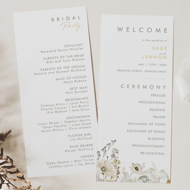 Whimsical Fleur sauvage Wedding Programme (Créateur téléchargé)