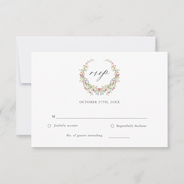 Whimsical Floral Garden Elégant Mariage Carte RSVP (Devant)