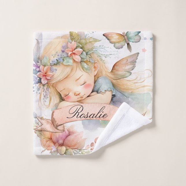 Whimsical Floral Sweet Dreams Sleeping Fairy Girl (Gant de toilette)