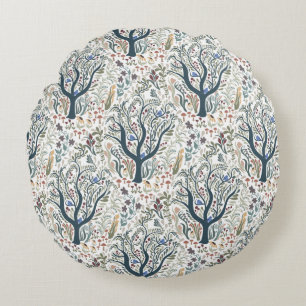 Whimsical Folk Art Coussin rond Forêt