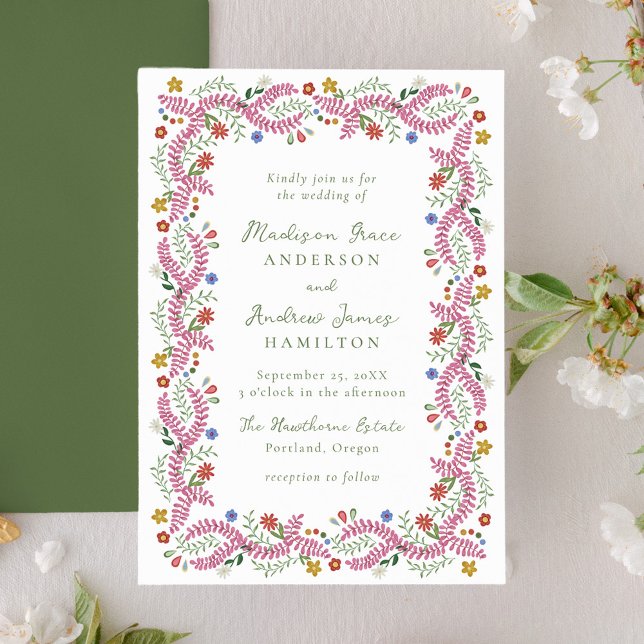 Whimsical Folk Art Floral Wedding Invitation (Créateur téléchargé)