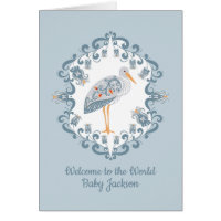 Whimsical Folk Art Stork | Personalized Baby Card