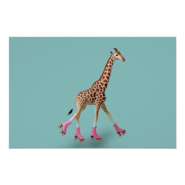Whimsical Giraffe Roller Skating Poster (Devant)