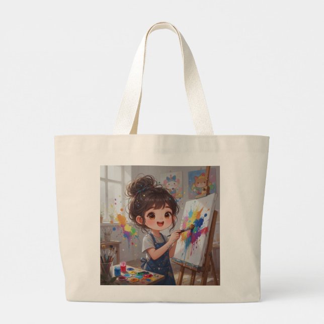 Whimsical Girl Painter Tote Bag (Dos)