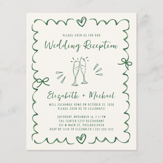 Whimsical Green Cream Wedding Reception Invitation (Devant)