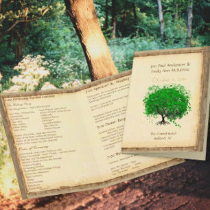 Whimsical Green Heart Leaf Tree Wedding Programme