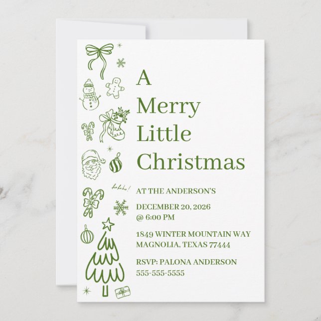 Whimsical Hand Drawn Doodle Green  (Devant)