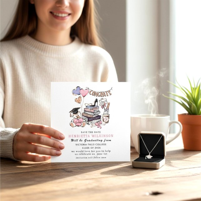 Whimsical hand drawn Graduation Save the Date Card (Créateur téléchargé)