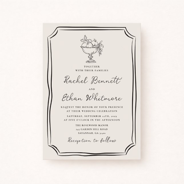 Whimsical Hand-Drawn Ivory Wedding Invitation (Créateur téléchargé)