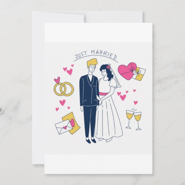 Whimsical Hand-Drawn "Just Married" Couple  (Devant)