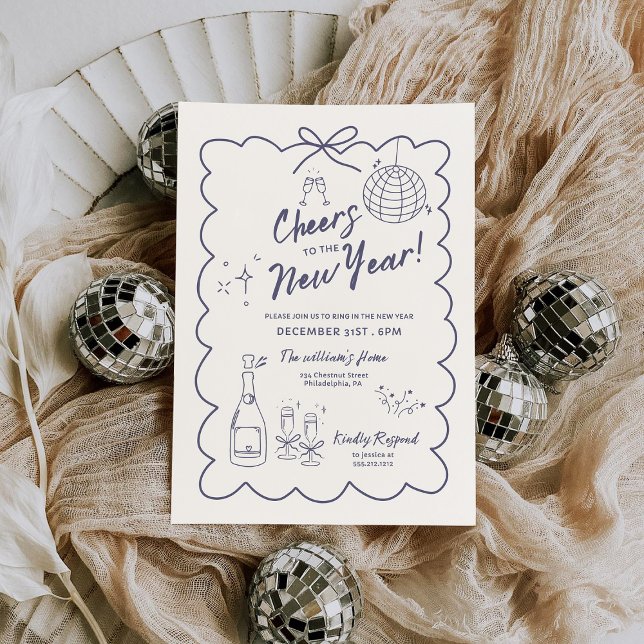 Whimsical Hand Drawn New Year Party Invitation (Créateur téléchargé)