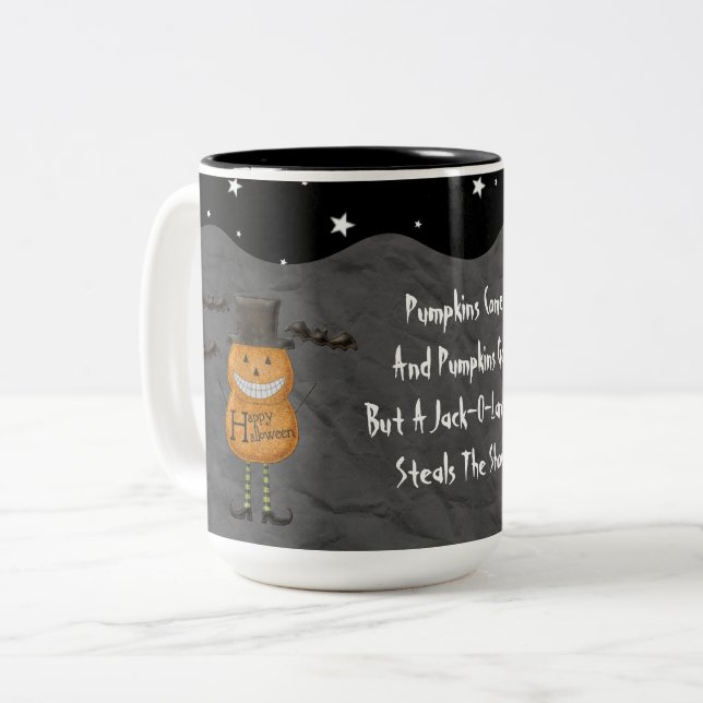 Whimsical Happy Citrouille Man et Poem Mug (Devant gauche)