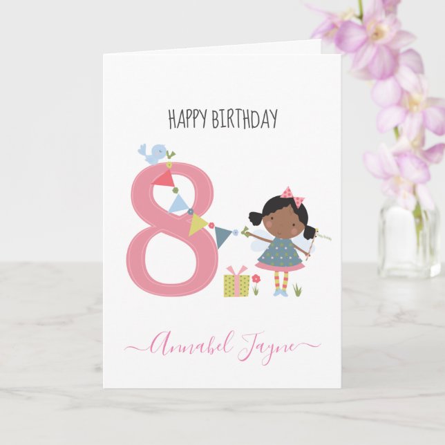 Whimsical Huitième anniversaire fée carte rose mig (Orchidée)