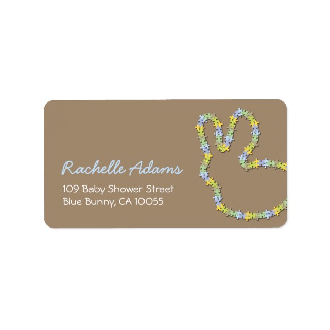 Whimsical Jigsaw Bunny Baby showers Étiquettes de  (Devant)