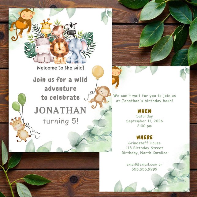 Whimsical Jungle Safari Animal Birthday Invitation (Créateur téléchargé)