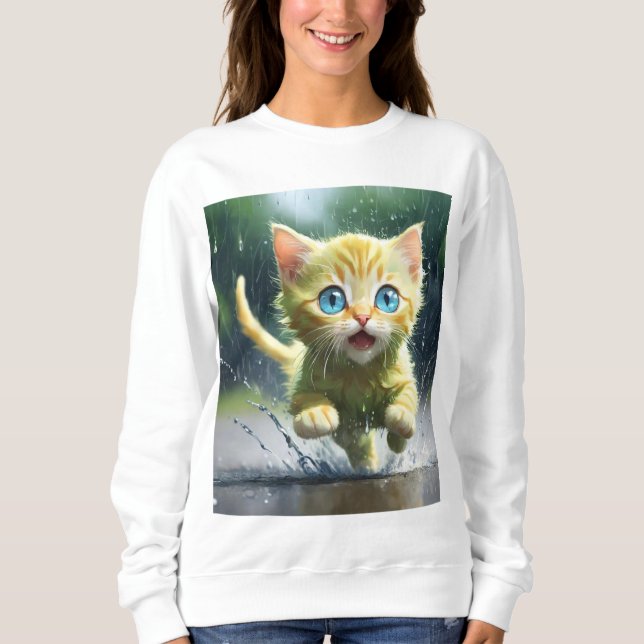 Whimsical Kitten Rain Run Sweatshirt de base des f (Devant)