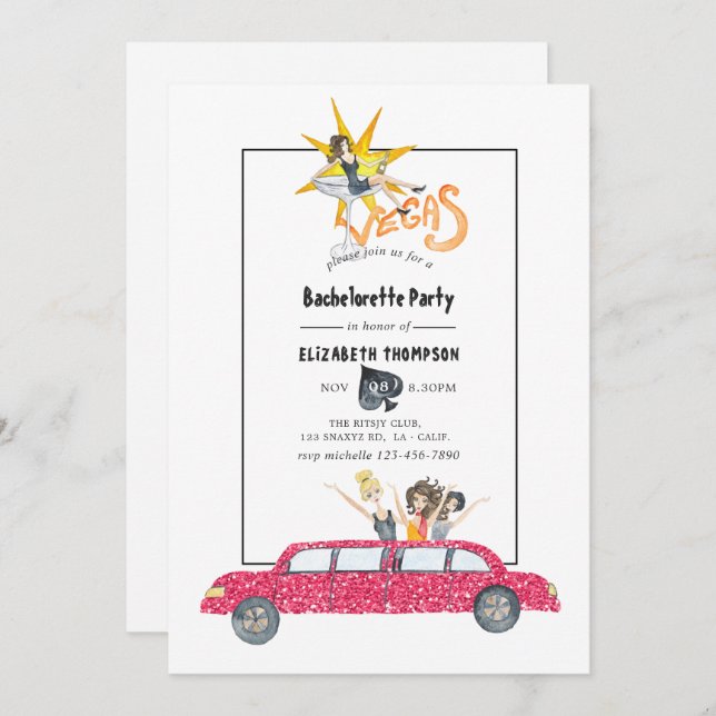 Whimsical Las Vegas Bachelorette Party Invitation (Devant / Derrière)