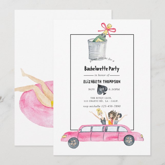 Whimsical Las Vegas Bachelorette Party Invitation (Devant / Derrière)