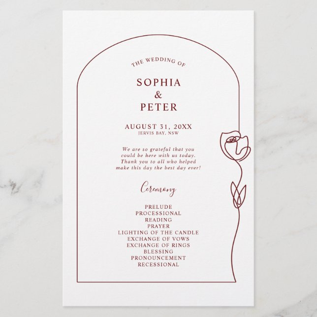 Whimsical Line Rose Arch Ceremony Programme (Devant)