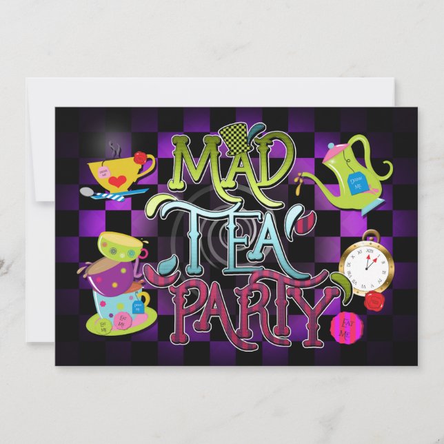 Whimsical MAD THÉ Fête Anniversaire Invitation (Devant)