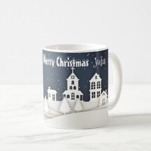 Whimsical Magique Neige Noël Chic Blue Café Mug