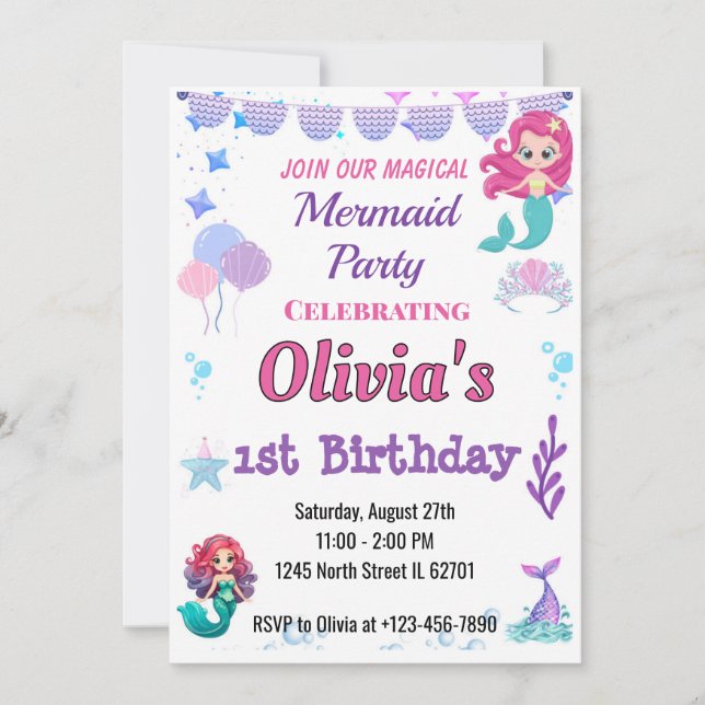 Whimsical Magique Sirène Anniversaire Invitation (Devant)