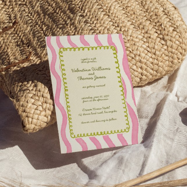 Whimsical moderne rose & Faire-part de mariage ver (Créateur téléchargé)