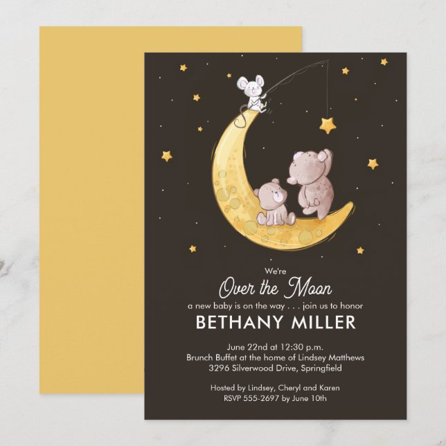 Whimsical Moon et Stars Baby Shower Invitations (Devant / Derrière)